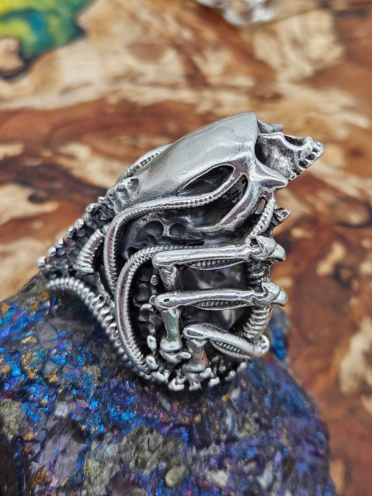 Silver 925 Biomechanical Skull Ring- William Llewellyn Griffiths. Size R 1/2
