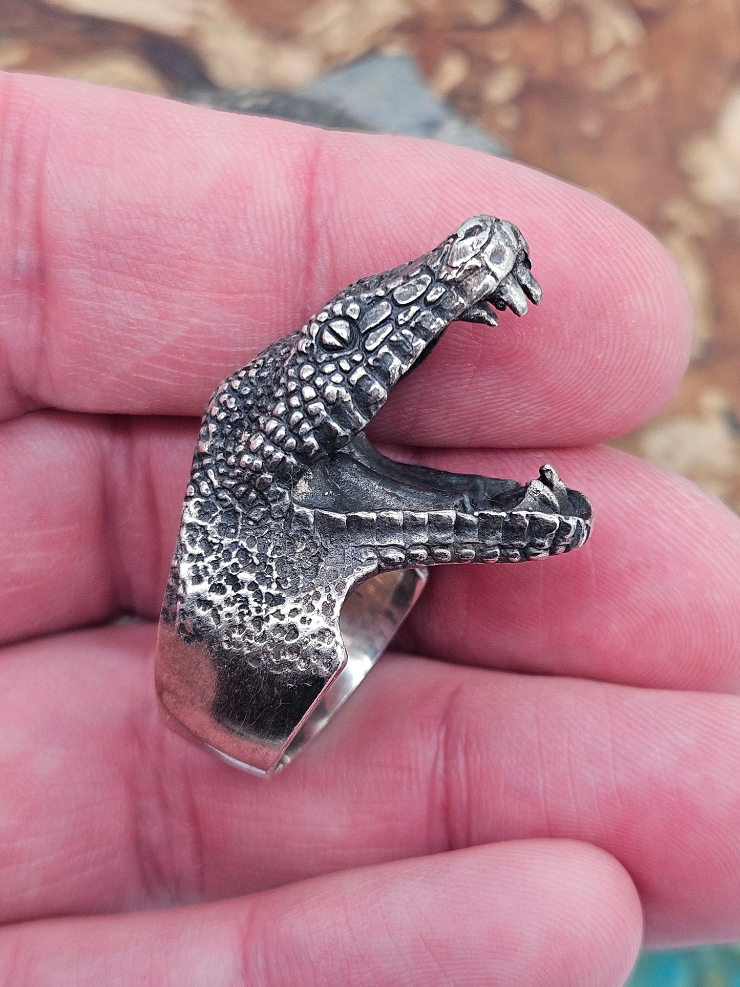 Silver 925 Open Mouth Snake Ring. UK Size T