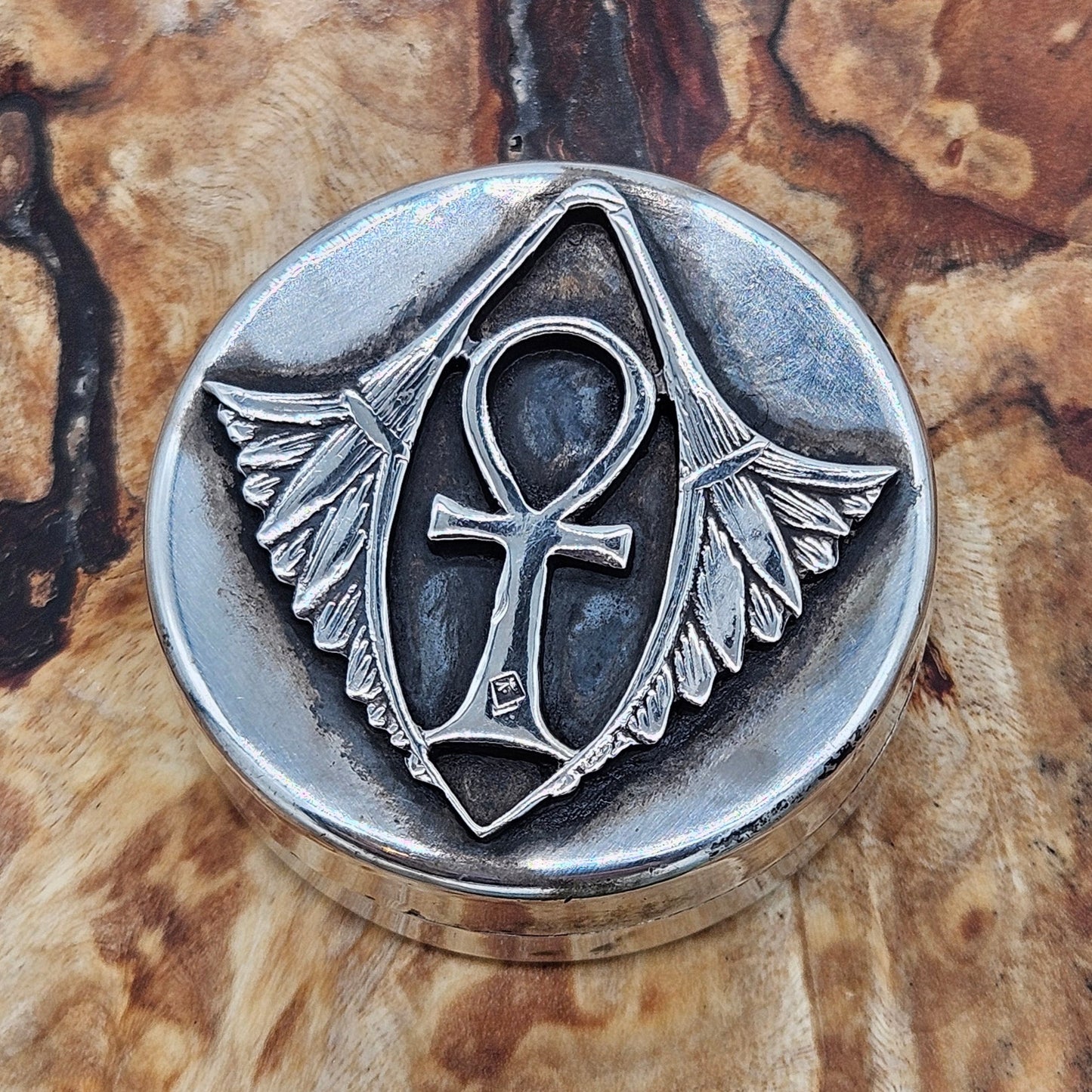 Vintage Silver Egyptian Ankh Cross Trinket Box.