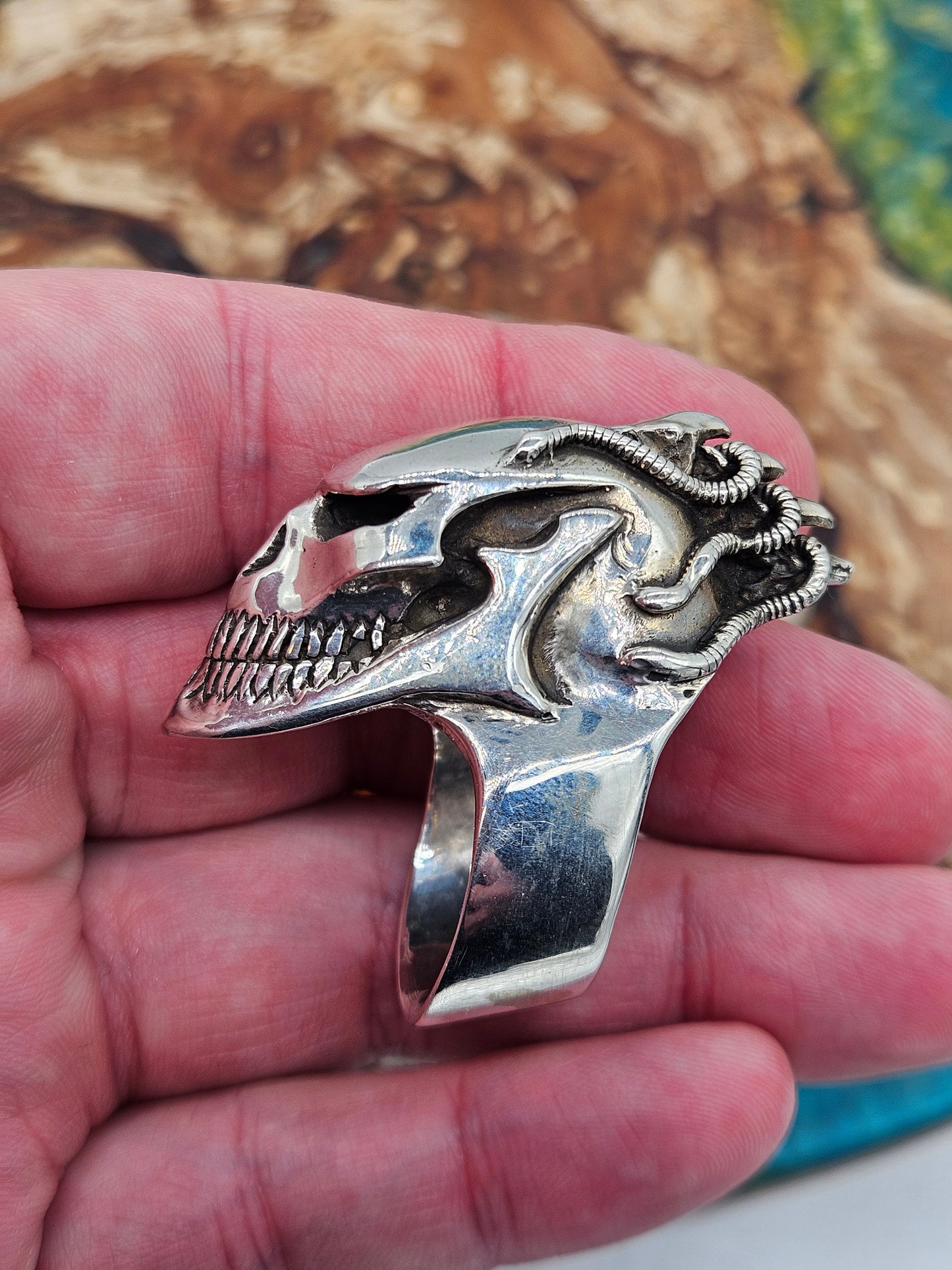 Silver 925 Biomechanical Skull Ring- William Llewellyn Griffiths. Size Z+3