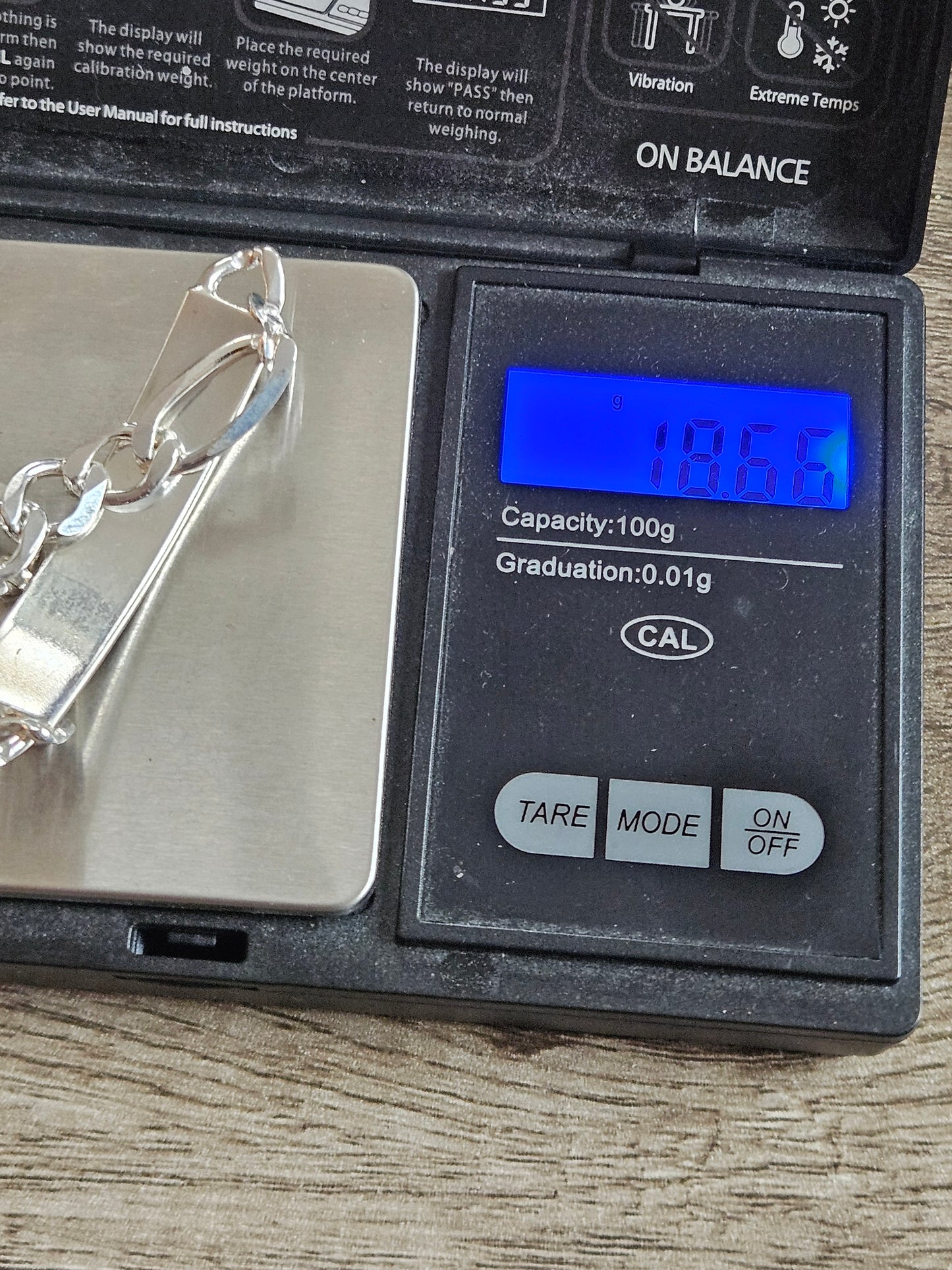 NEW Figaro 925 Silver ID Bracelet. 21.5cm Long, 9mm Wide. 18g