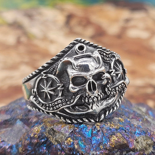 Nautical Skull ring, sterling silver 925. Size Z 1/2, New