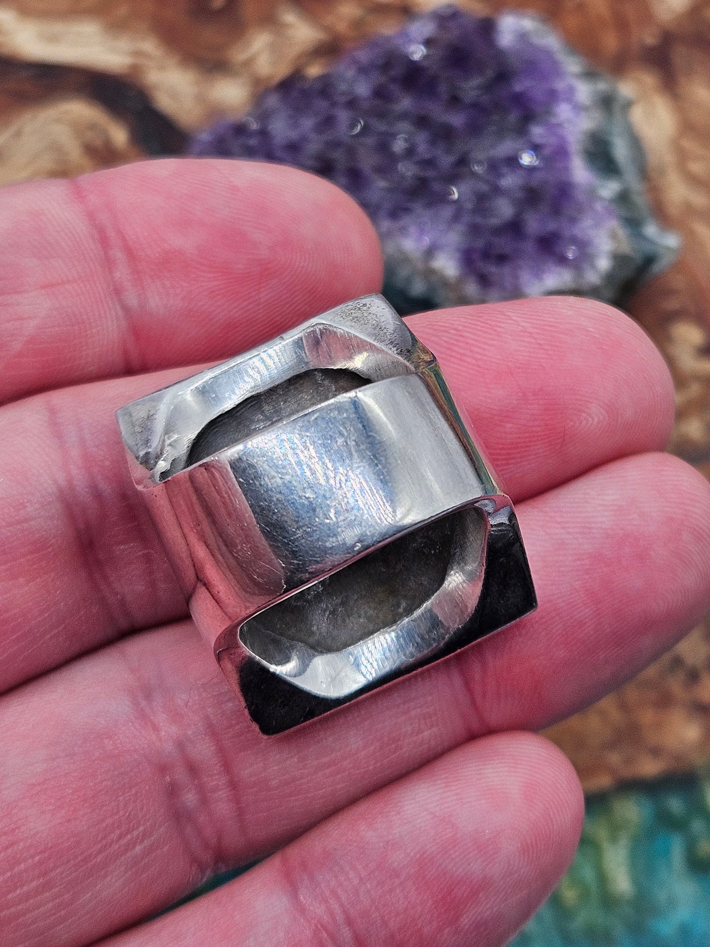 Huge, Heavy Brick Wall Ring, Silver 925. The Wildcat Collection. Size U 1/2. 52g