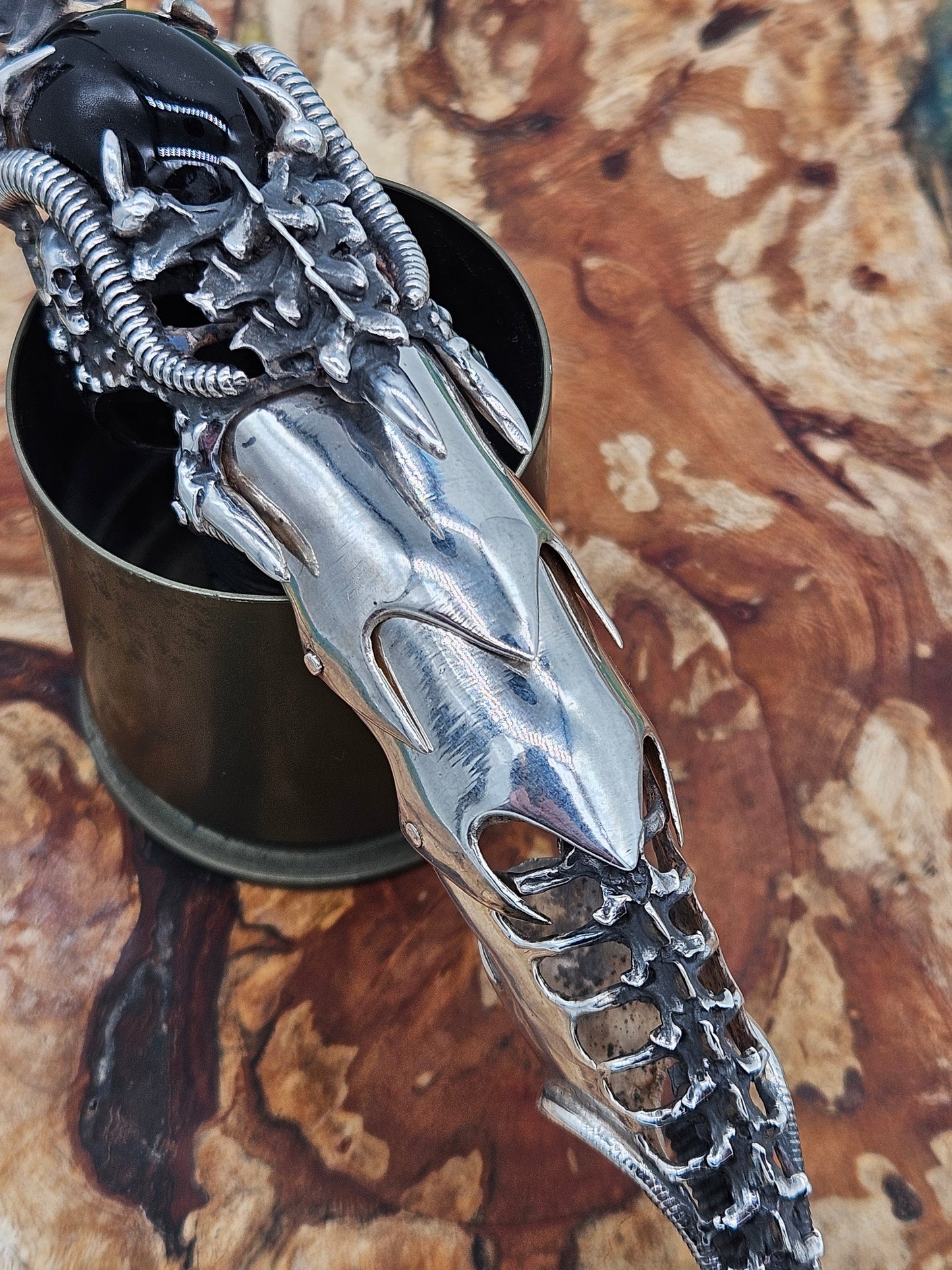 Biomechanical Silver 925 Armour Ring. Gothic, Full Finger, Onyx Stone. 80g+