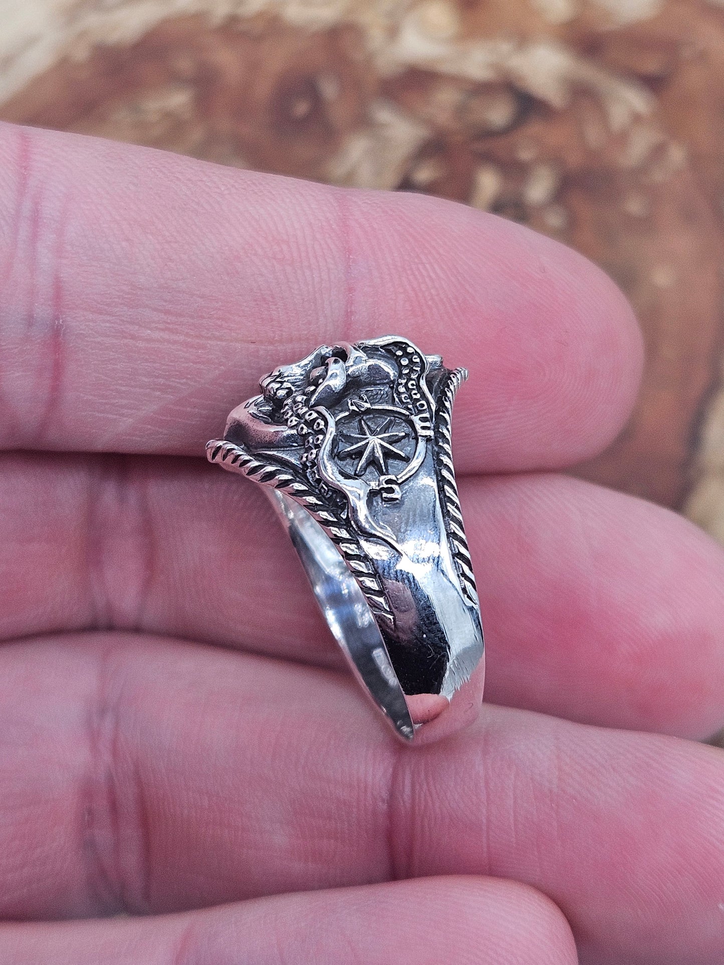 Nautical Skull ring, sterling silver 925. Size Z 1/2, New