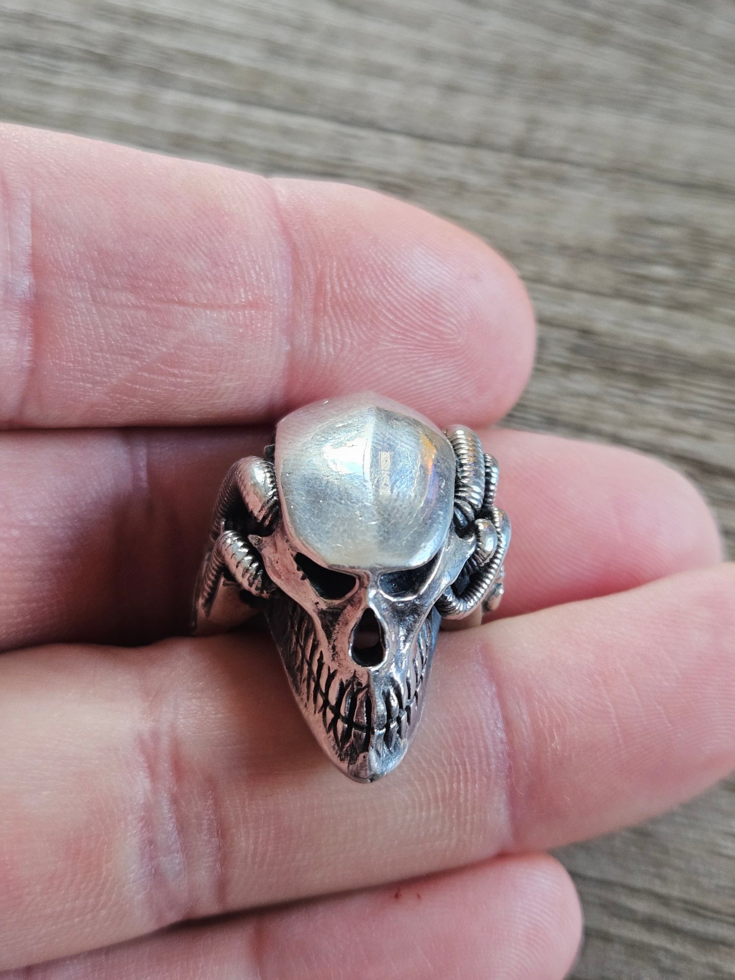 Silver 925 Biomechanical Skull Ring- William Llewellyn Griffiths. Size O 1/2