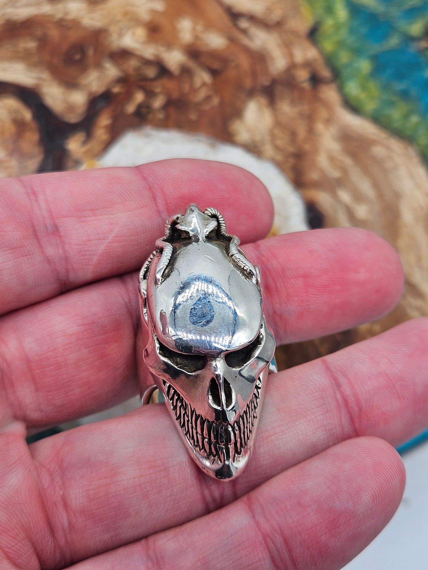 Silver 925 Biomechanical Skull Ring- William Llewellyn Griffiths. Size Z+3