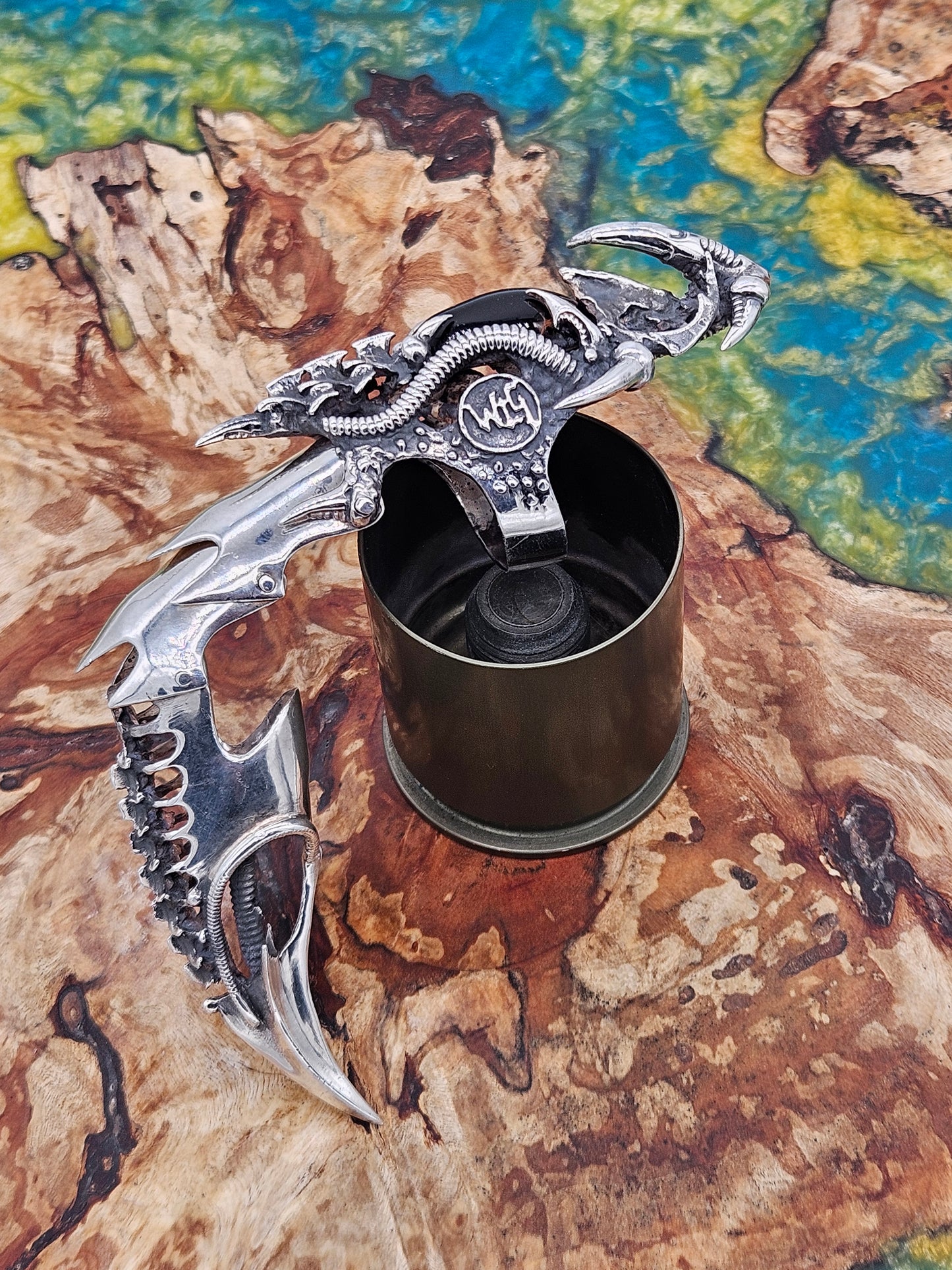 Biomechanical Silver 925 Armour Ring. Gothic, Full Finger, Onyx Stone. 80g+