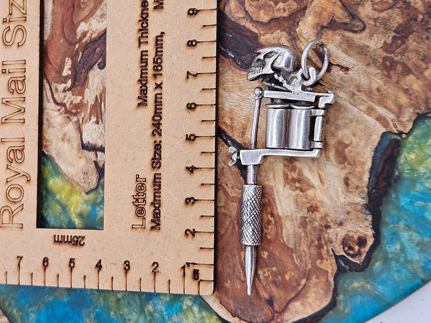 William Llewelyn Griffiths Skull Tattoo Machine / Gun Pendant Silver 925