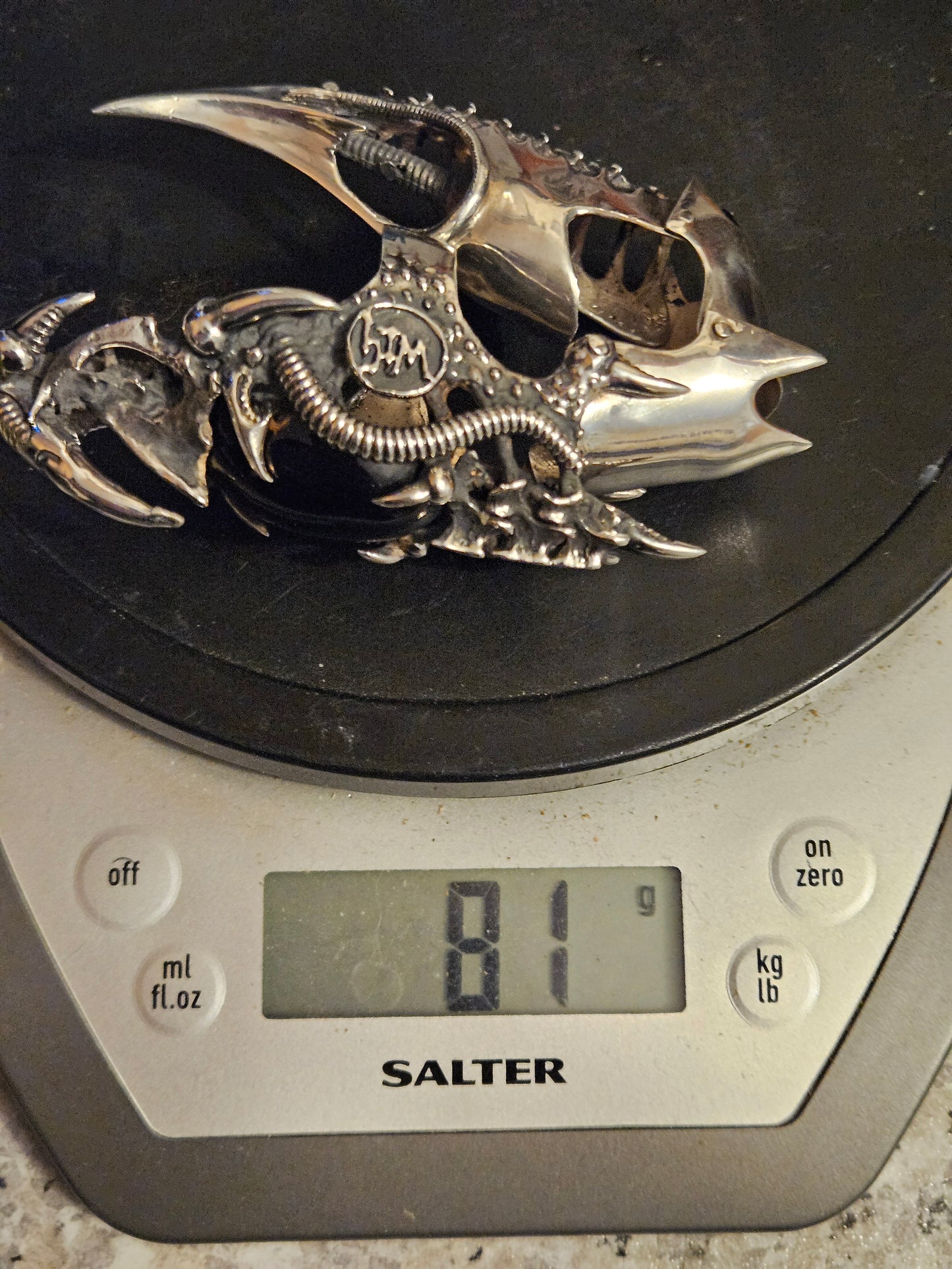 Biomechanical Silver 925 Armour Ring. Gothic, Full Finger, Onyx Stone. 80g+