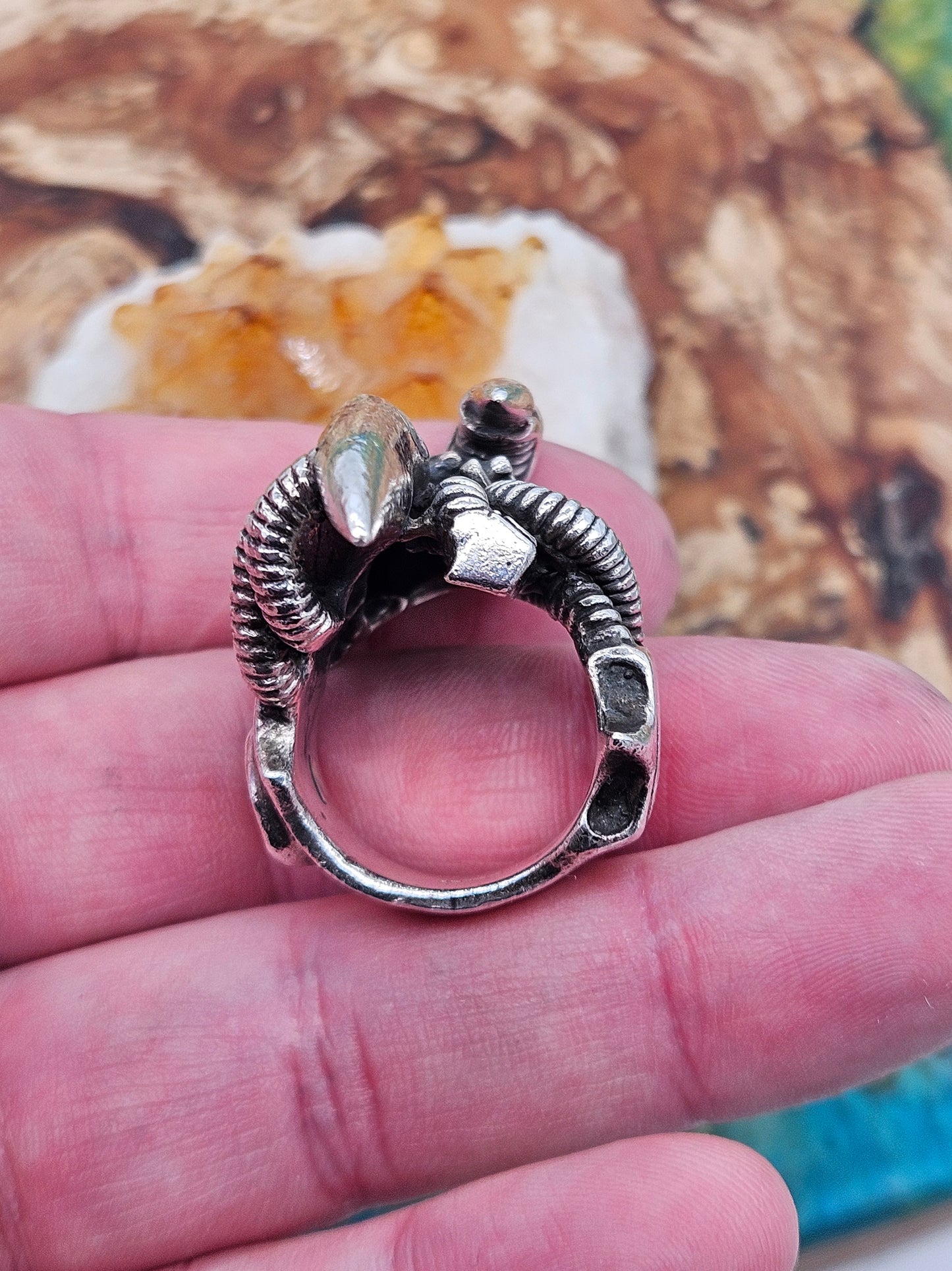 BIOMECHANICAL SILVER 925 CLAW TURBINE RING. GOTHIC. UK Size V, WILLIAM GRIFFITHS