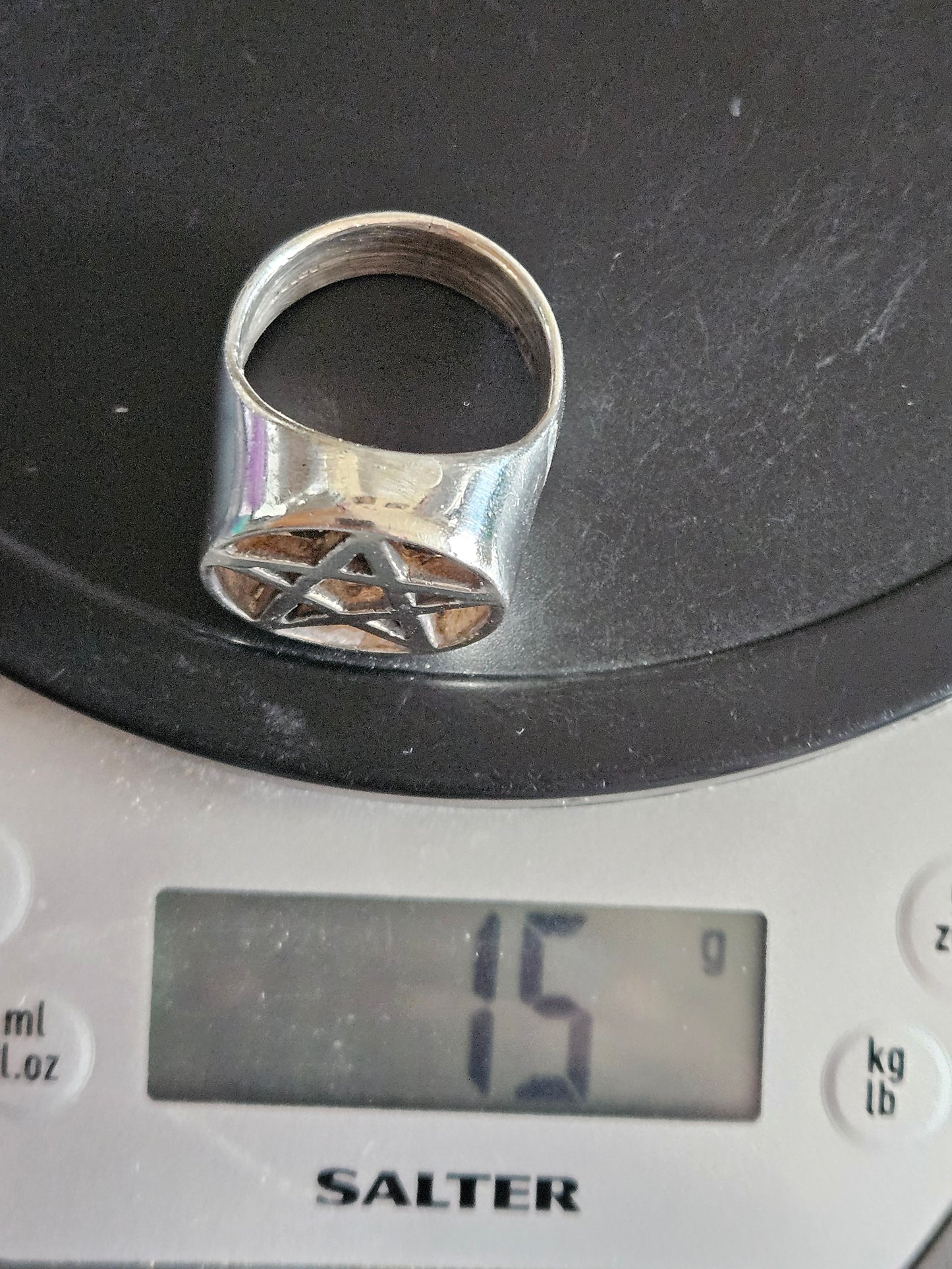 Wildcat Collection - Pentagram Ring, UK Size X 1/2, Solid Silver 925.