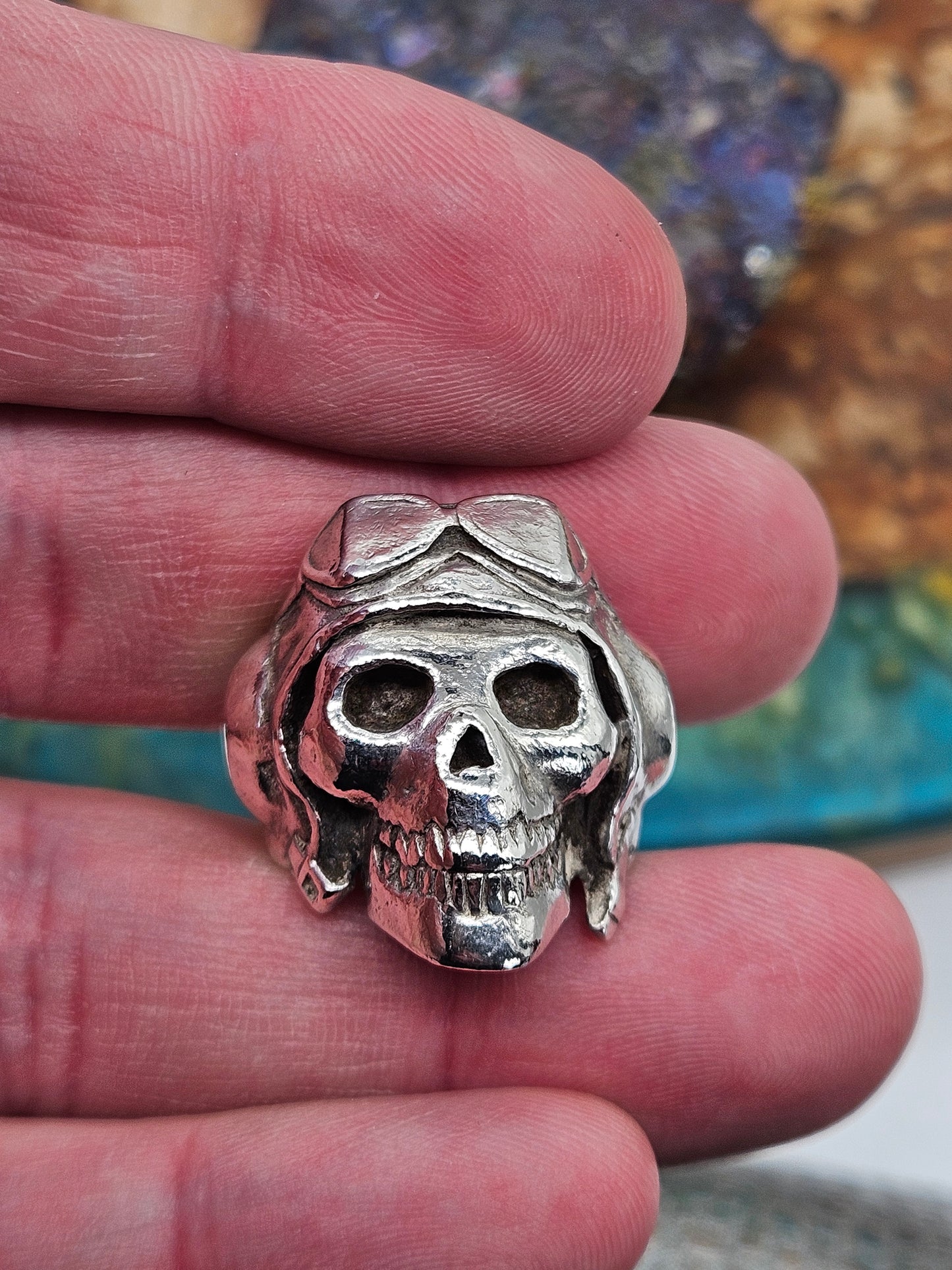 Crazy Pig Designs - Death From Above Skull Ring, Silver 925, Size P 1/2