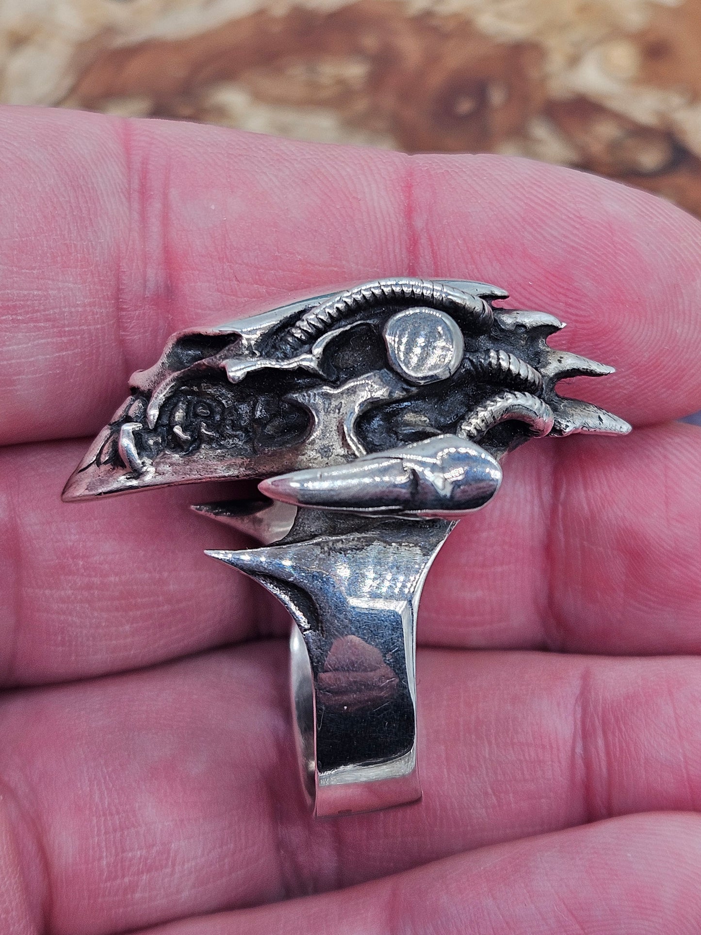 Silver 925 Biomechanical Skull Ring- William Llewellyn Griffiths. Size Z+4