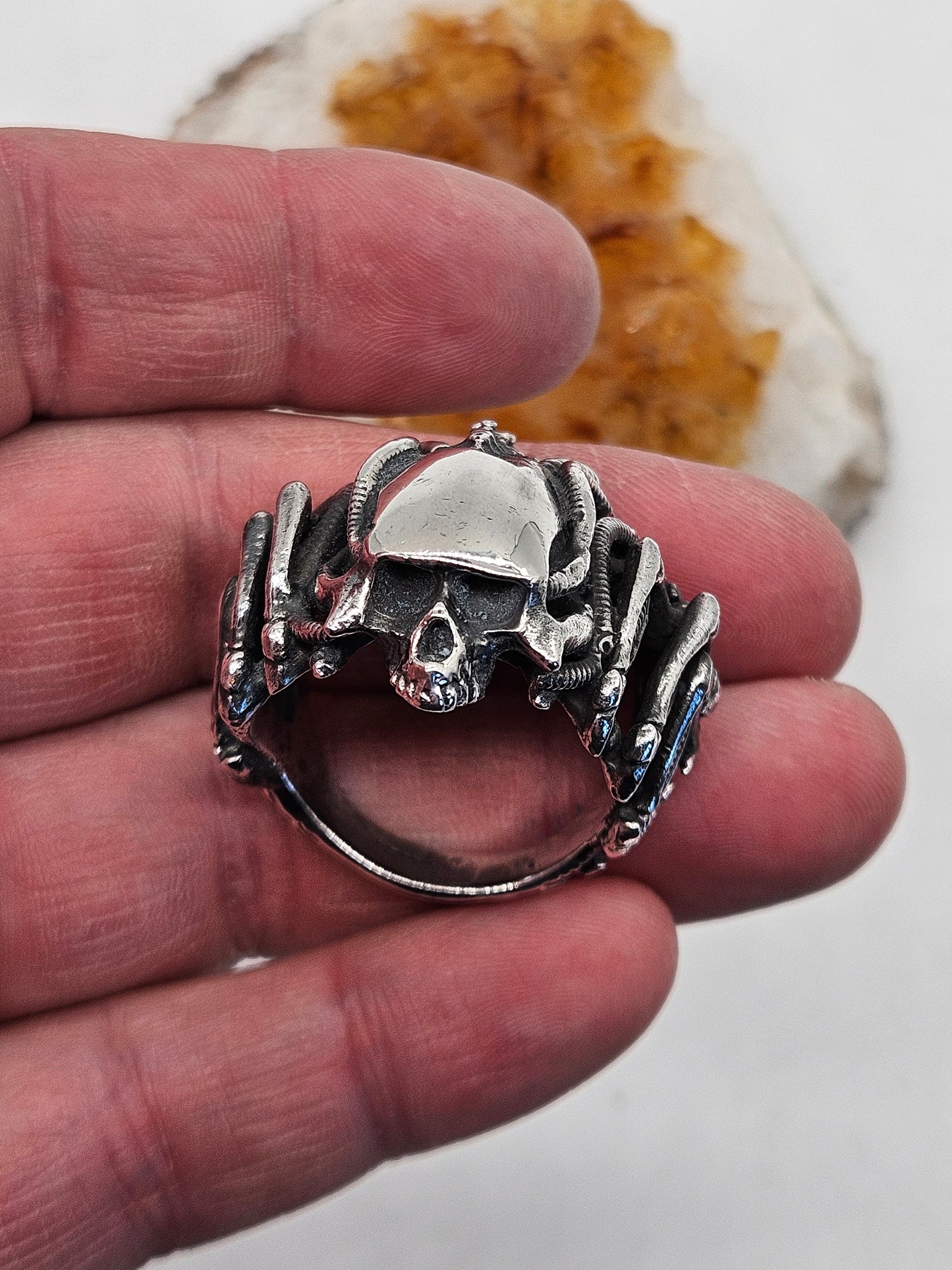 Silver 925 Biomechanical Skull Ring- William Llewellyn Griffiths. Size Z+7