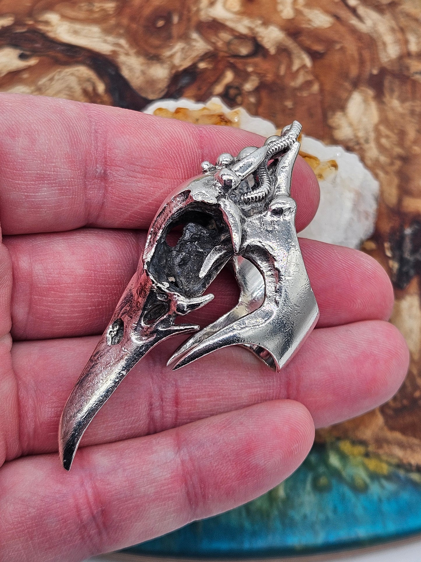 Biomechanical Bird Skull Silver 925  Ring. Gothic. UK Size R
