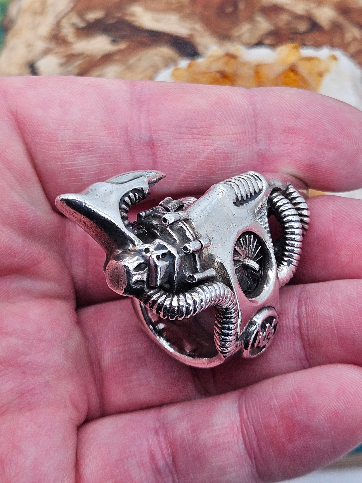 BIOMECHANICAL SILVER 925 CLAW TURBINE RING. GOTHIC. UK Size V, WILLIAM GRIFFITHS