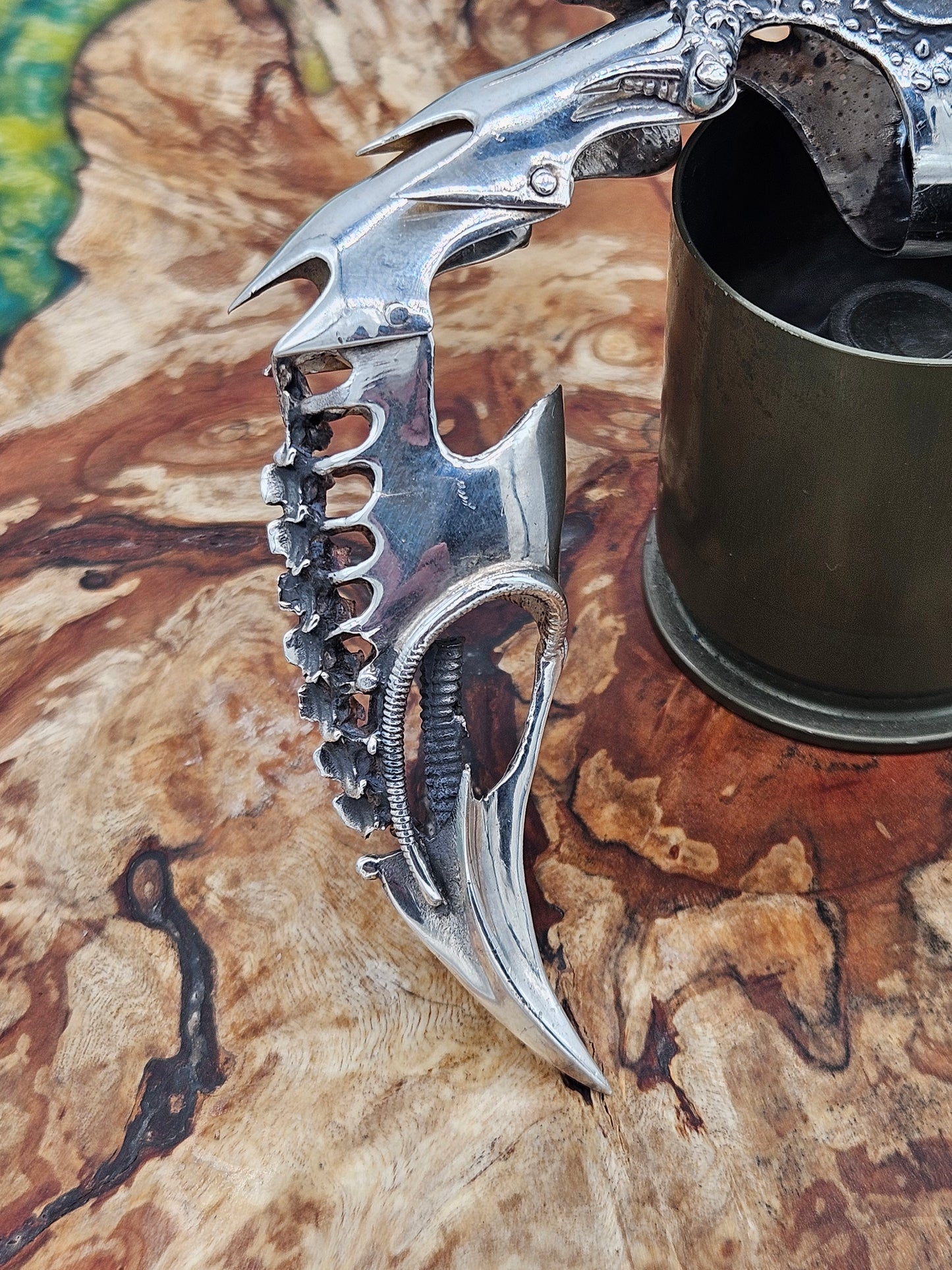 Biomechanical Silver 925 Armour Ring. Gothic, Full Finger, Onyx Stone. 80g+