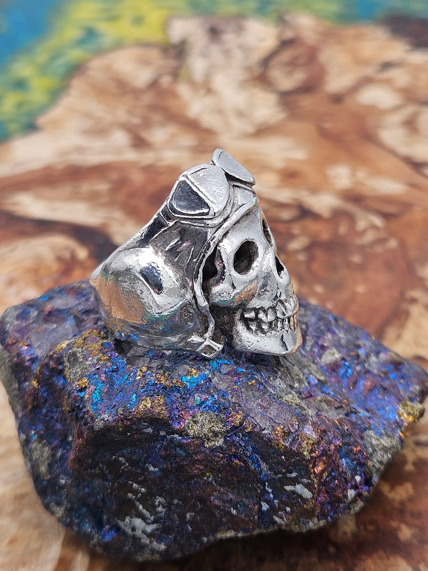 Crazy Pig Designs - Death From Above Skull Ring, Silver 925, Size P 1/2