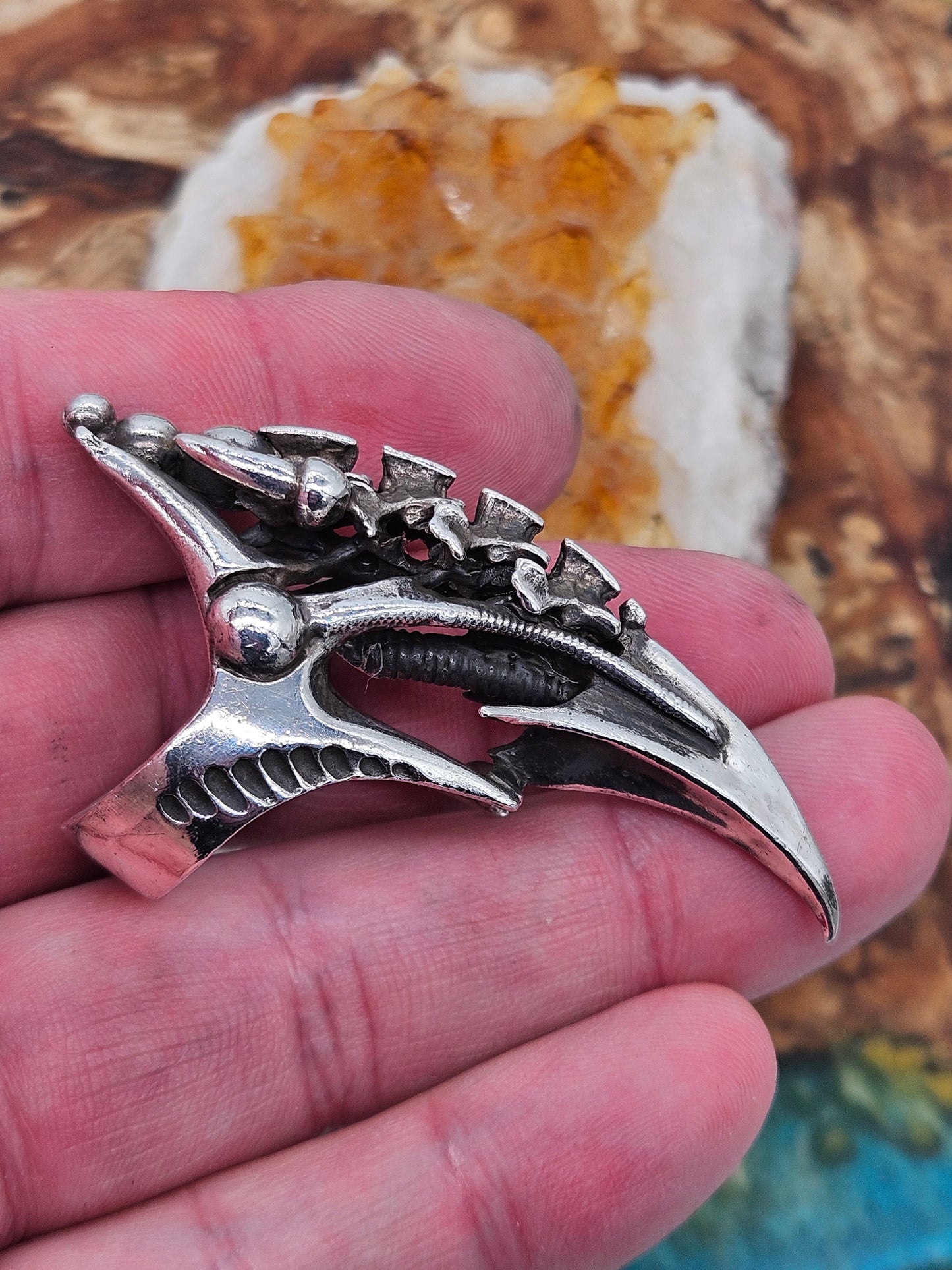 BIOMECHANICAL SILVER 925 CLAW RING. GOTHIC. UK Size U