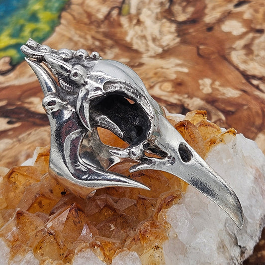 Biomechanical Bird Skull Silver 925  Ring. Gothic. UK Size R