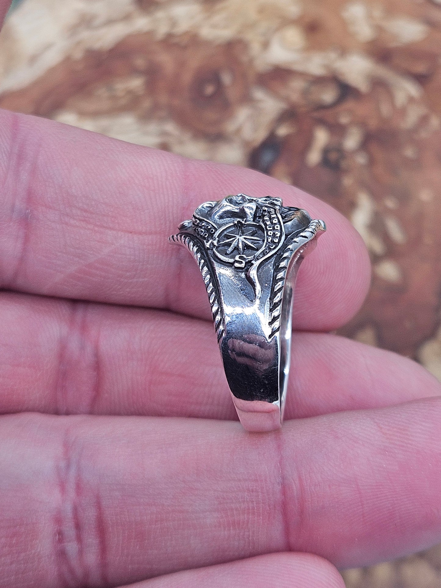 Nautical Skull ring, sterling silver 925. Size Z 1/2, New