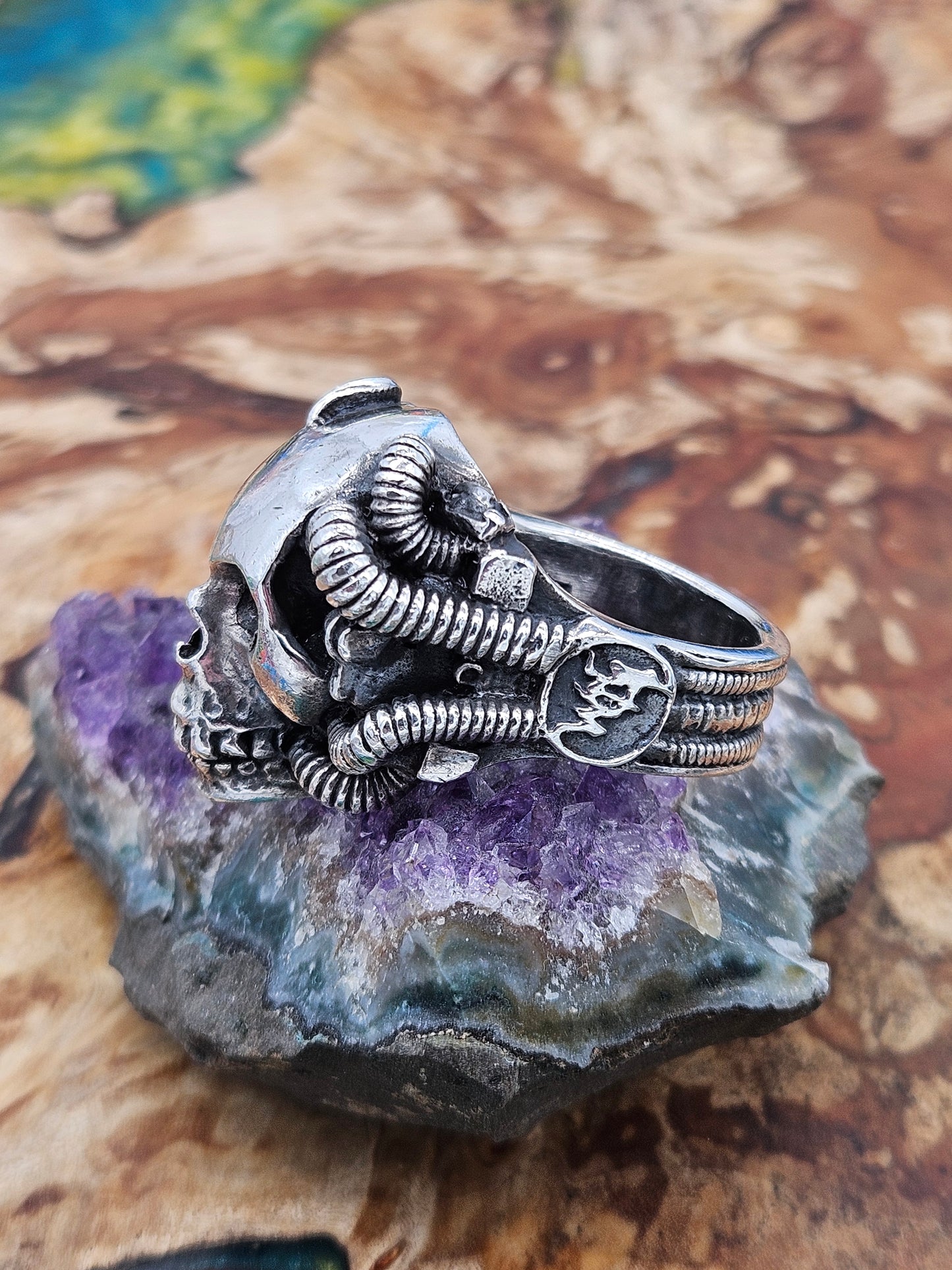 Silver 925 Biomechanical Skull Ring- William Llewellyn Griffiths. Size V
