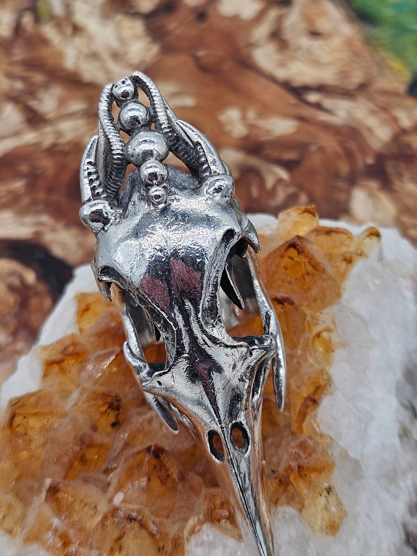 Biomechanical Bird Skull Silver 925  Ring. Gothic. UK Size R