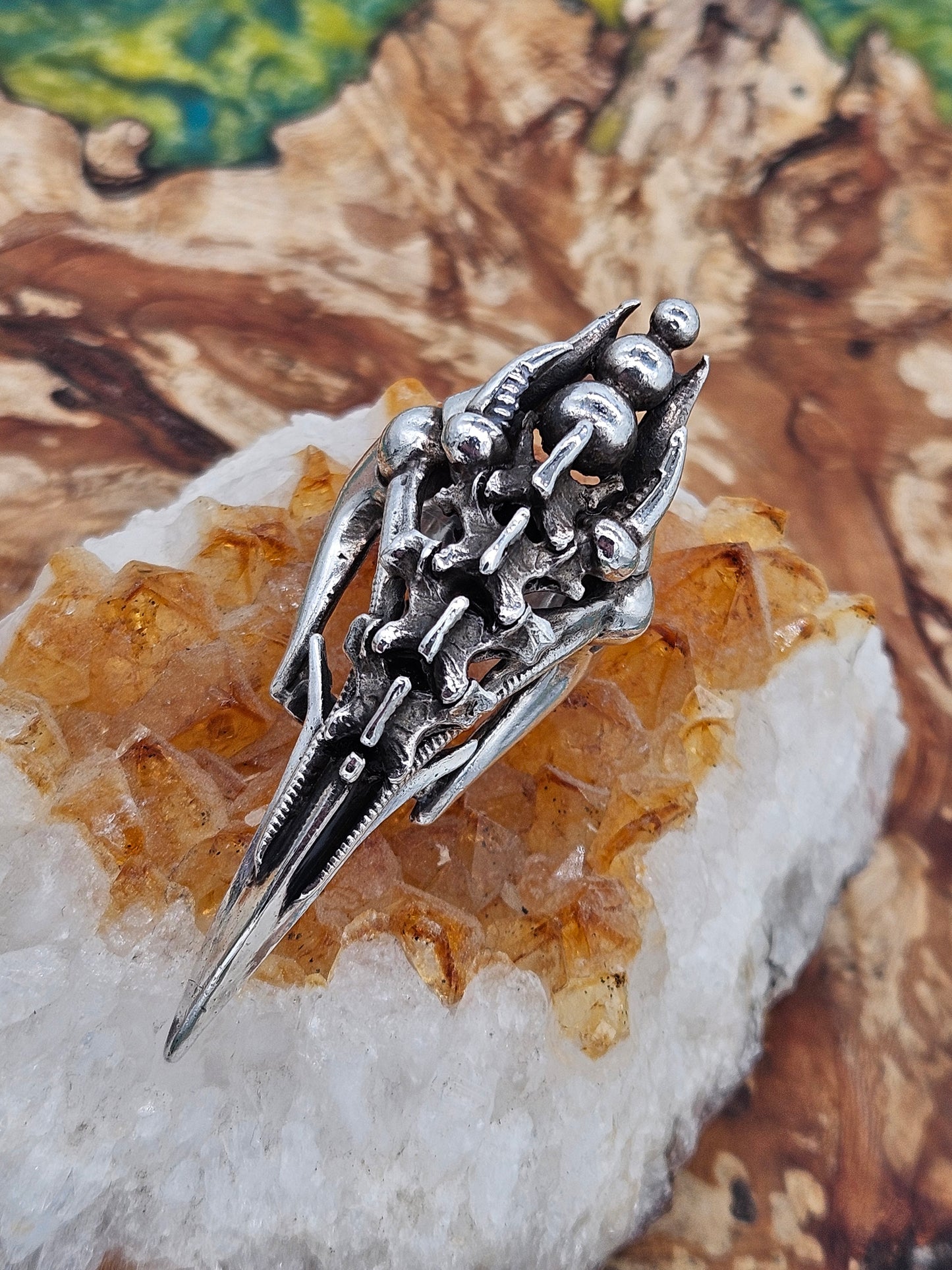 BIOMECHANICAL SILVER 925 CLAW RING. GOTHIC. UK Size U
