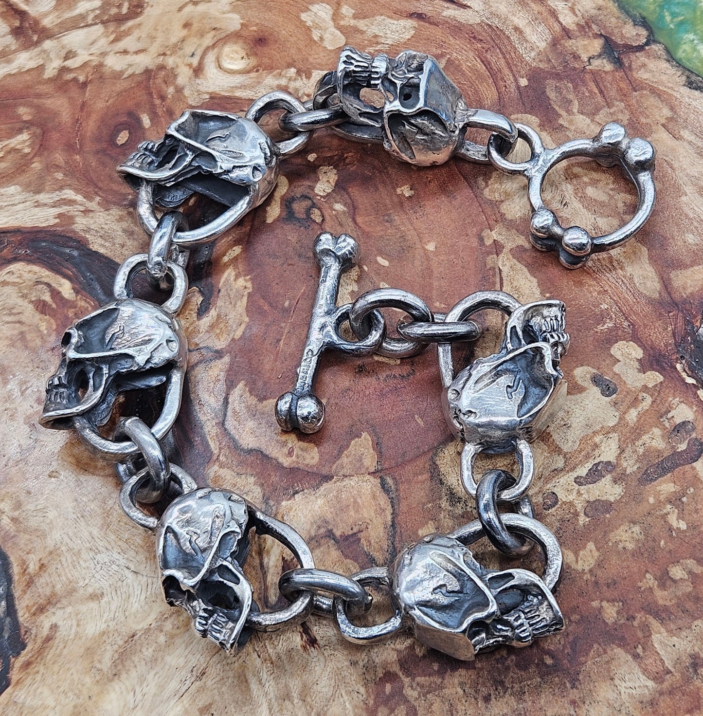 Huge Heavy Mexican Sterling Silver Skull Bracelet. 87 Grams!