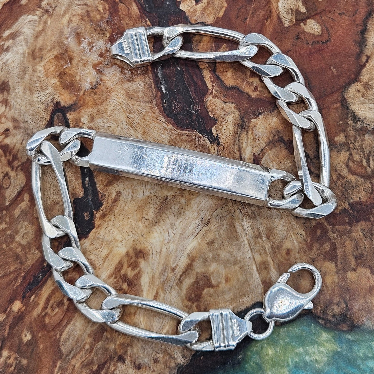 Solid Sterling Silver 925 ID Tag Identity Bracelet, 9" inch, 32 grams.