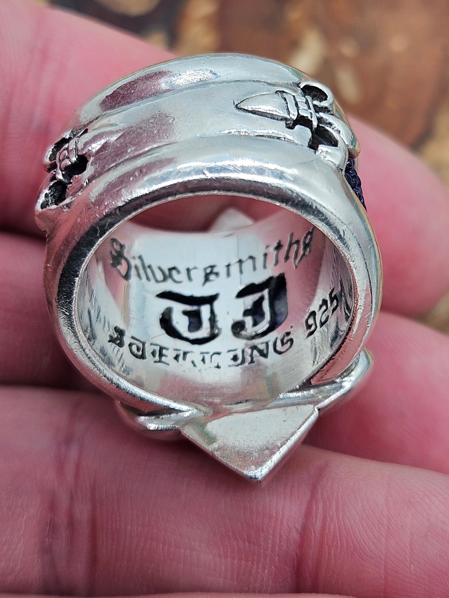 TJ SilverSmiths/Leonard Kamhout - Fleur De Lis Silver Ring - Size X 1/2, 11 3/4