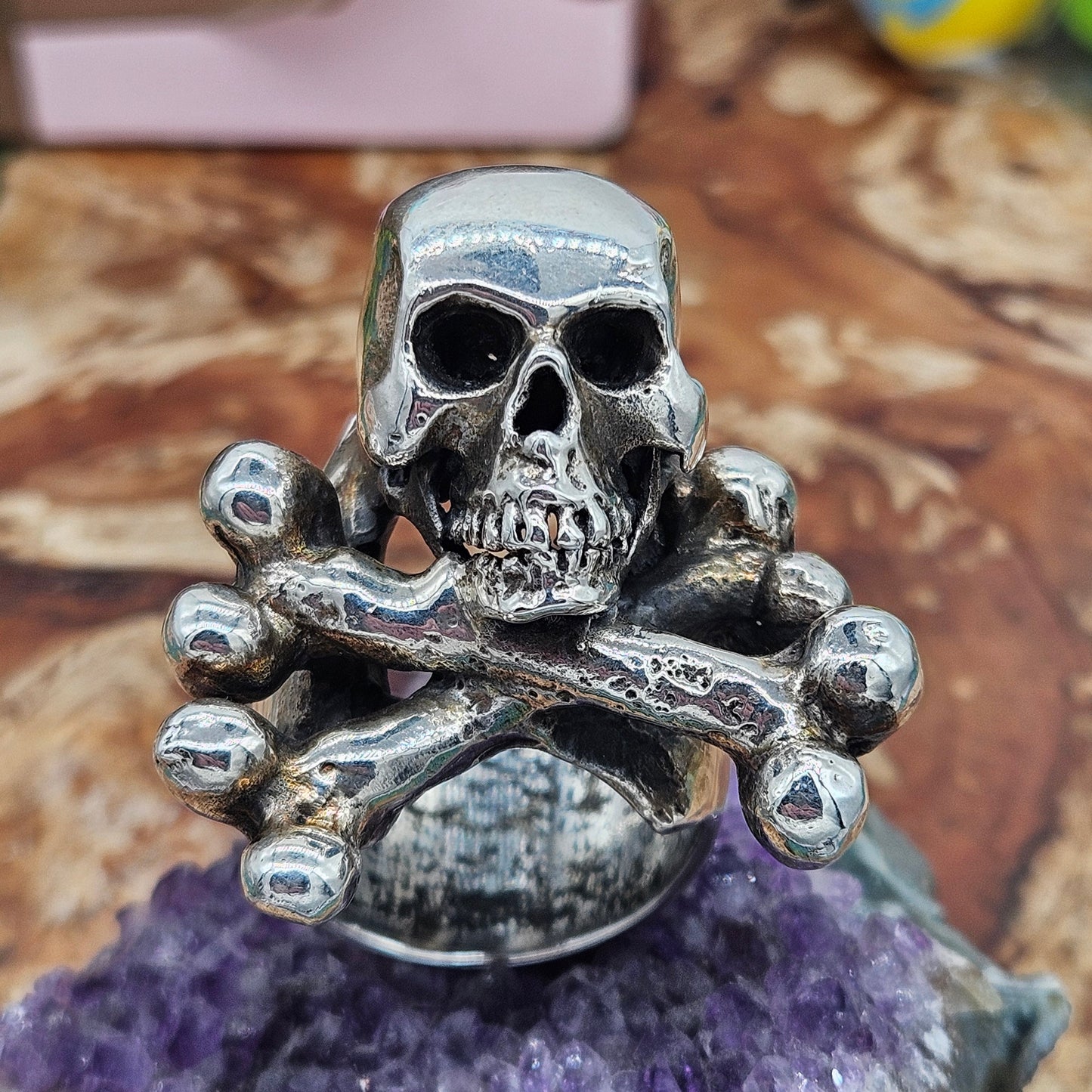Skull + Crossbones Silver 925  Ring. UK Size Z+1, 71 Grams. Wildcat Collection.