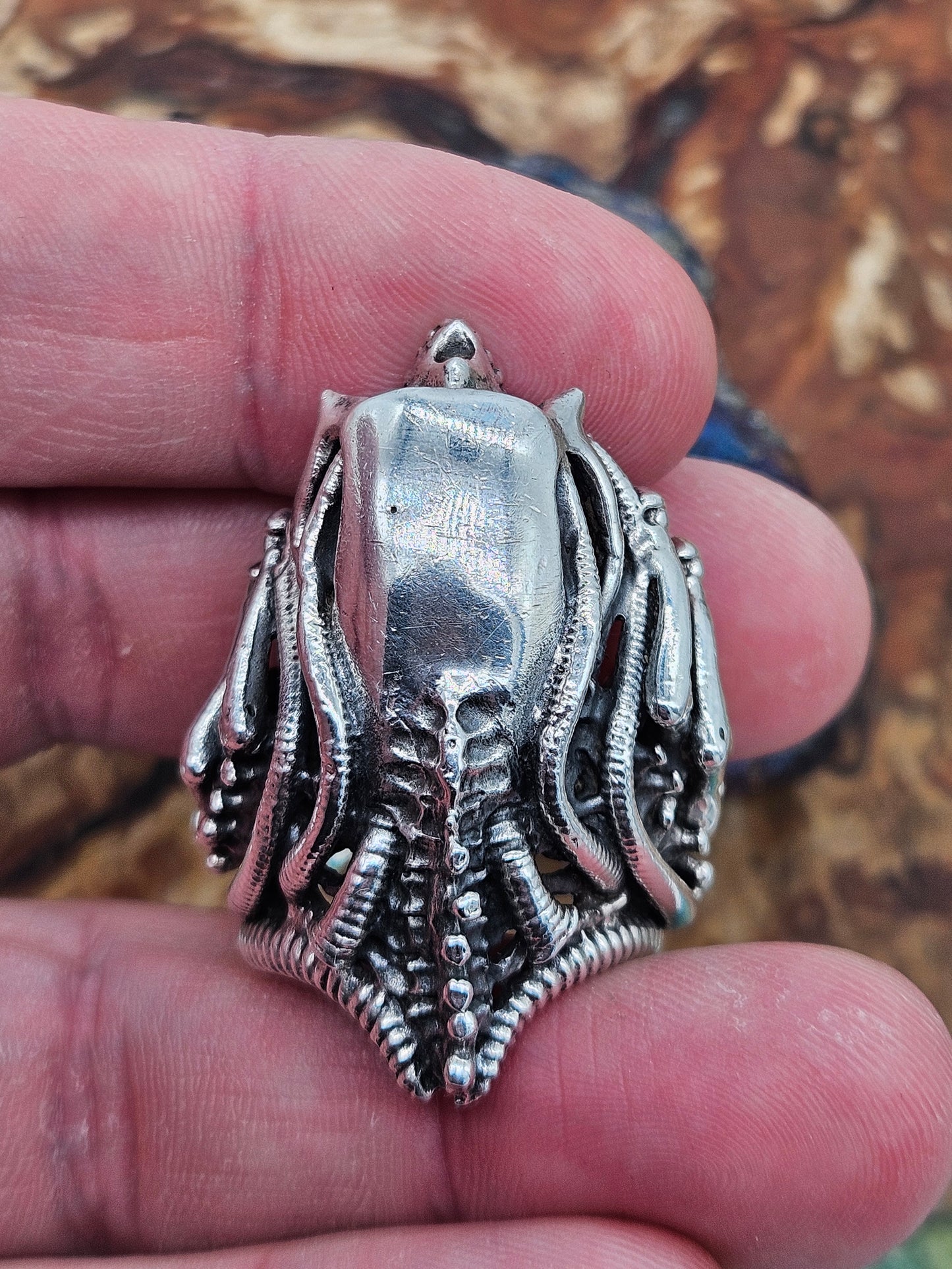 Silver 925 Biomechanical Skull Ring- William Llewellyn Griffiths. Size R 1/2