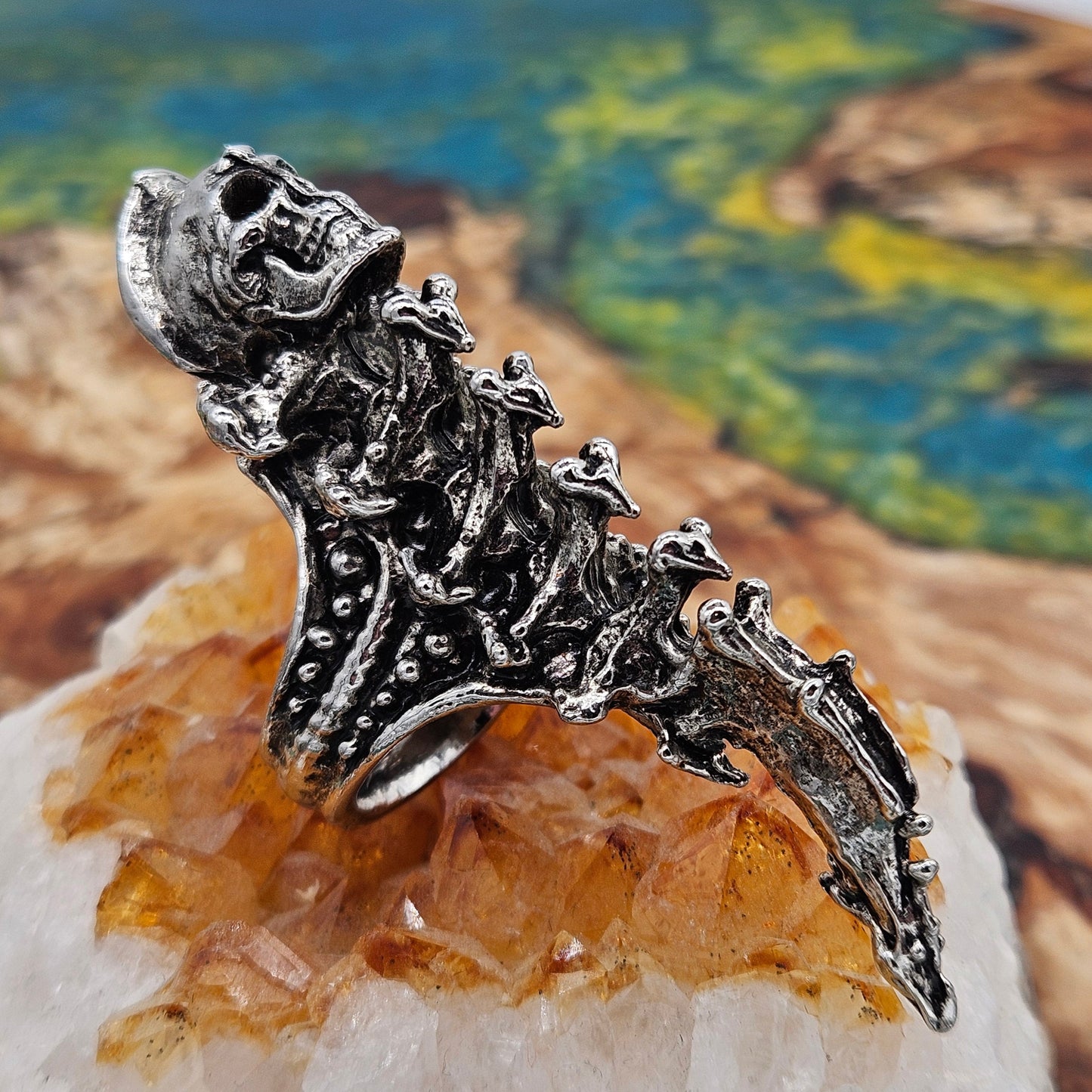 AXEL STOCKS VERTEBRAL SKULL RING SIGNED.