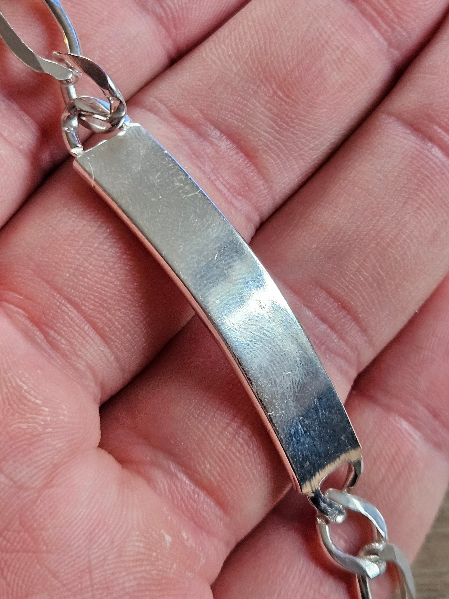 NEW Figaro 925 Silver ID Bracelet. 21.5cm Long, 9mm Wide. 18g