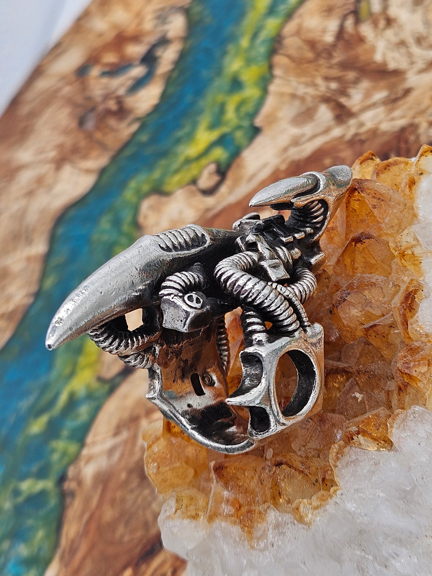 BIOMECHANICAL SILVER 925 CLAW TURBINE RING. GOTHIC. UK Size V, WILLIAM GRIFFITHS