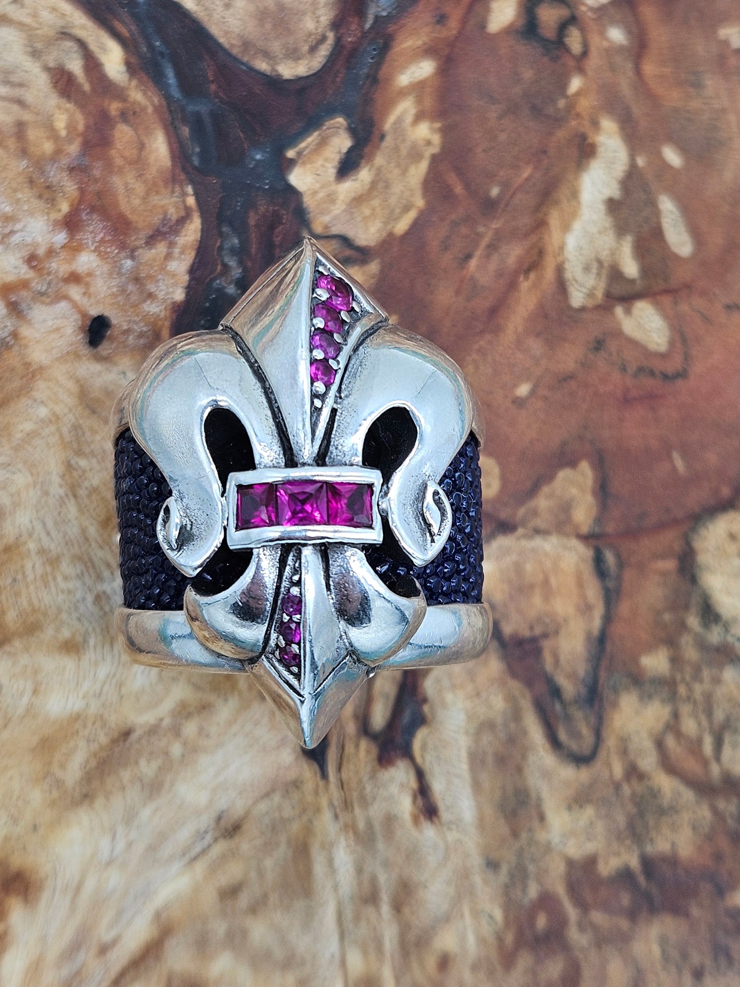 TJ SilverSmiths/Leonard Kamhout - Fleur De Lis Silver Ring - Size X 1/2, 11 3/4
