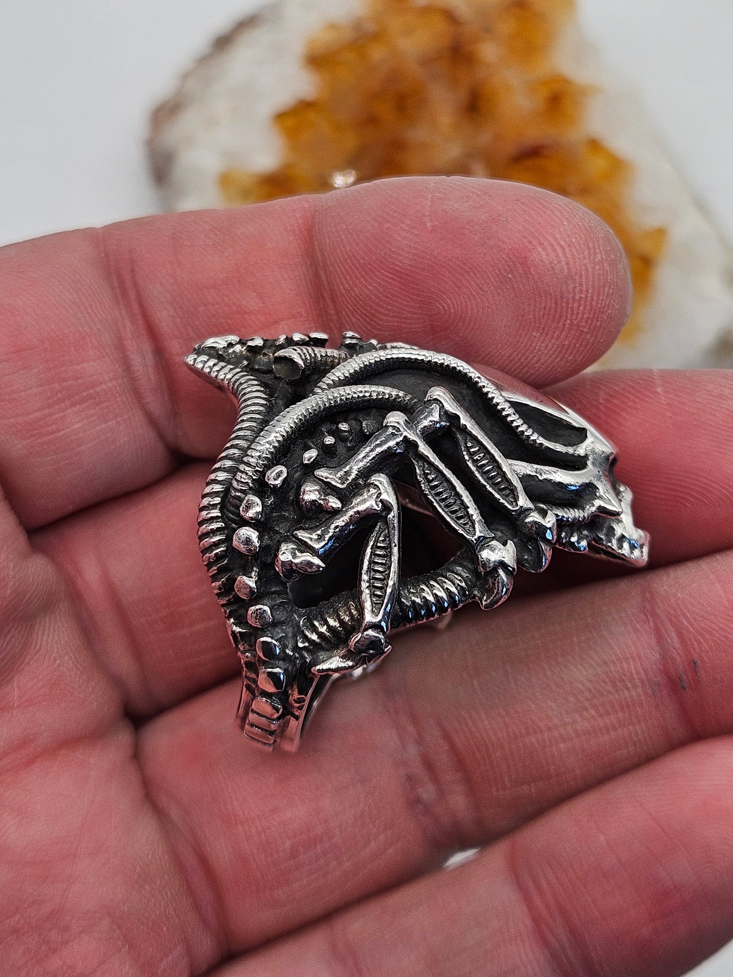Silver 925 Biomechanical Skull Ring- William Llewellyn Griffiths. Size Z+7
