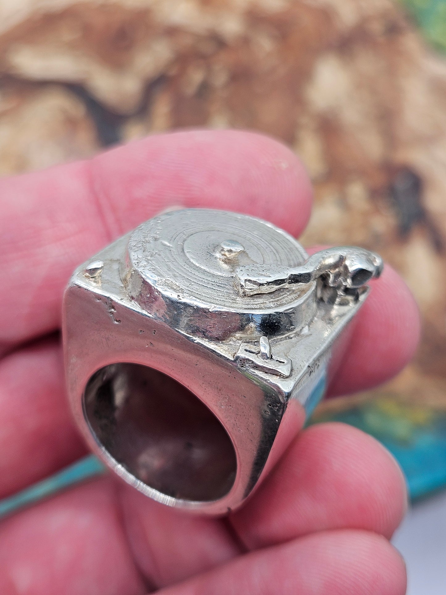 Huge, Heavy DJ Deck, Turntable Ring, Silver 925. The Wildcat Collection. Size T.