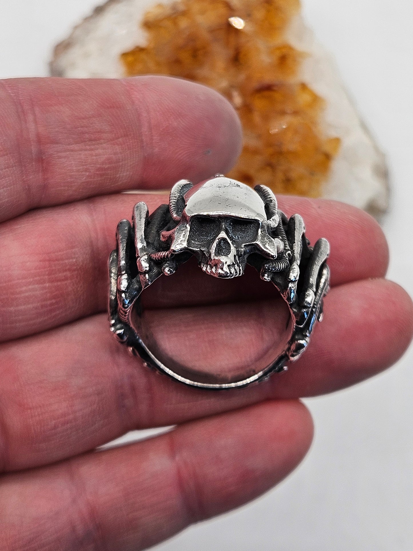 Silver 925 Biomechanical Skull Ring- William Llewellyn Griffiths. Size Z+7