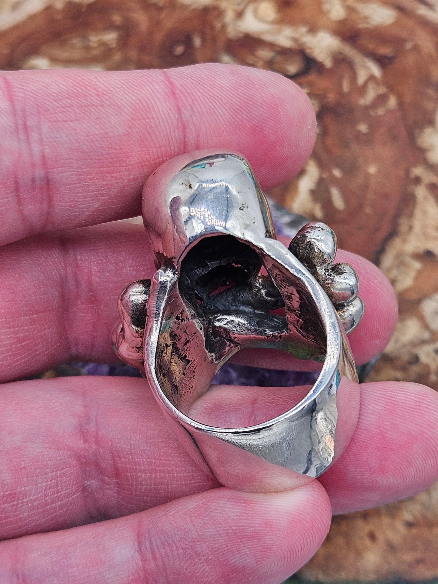 Skull + Crossbones Silver 925  Ring. UK Size Z+1, 71 Grams. Wildcat Collection.