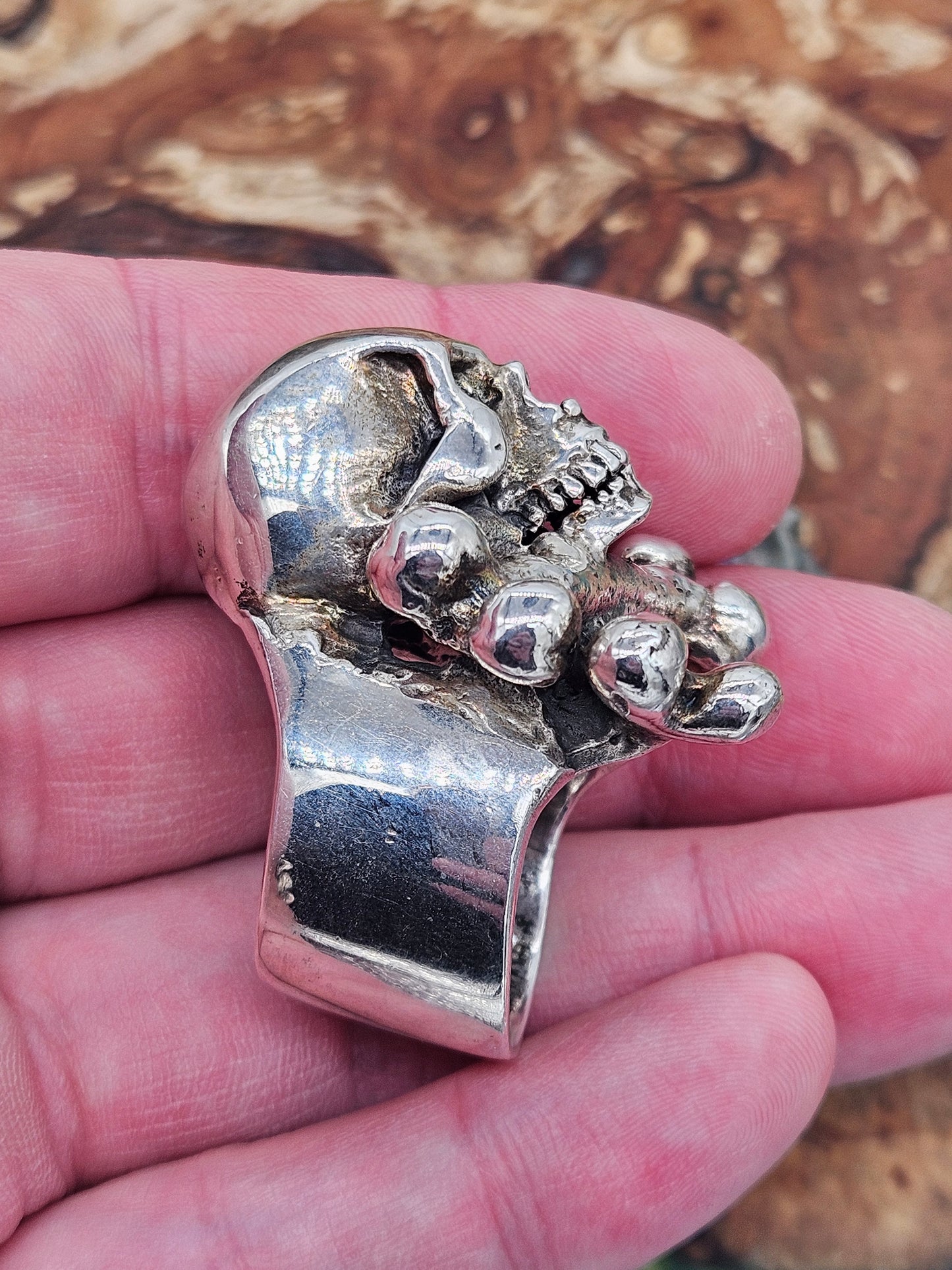 Skull + Crossbones Silver 925  Ring. UK Size Z+1, 71 Grams. Wildcat Collection.