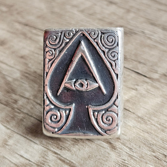Wildcat Collection - Masonic Ace Of Spades Ring, UK Size W, Solid Silver 925.