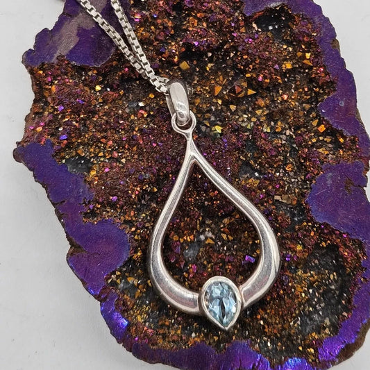 Silver 925 Traditional Scottish Flourish Necklace Pendant with Blue Topaz.